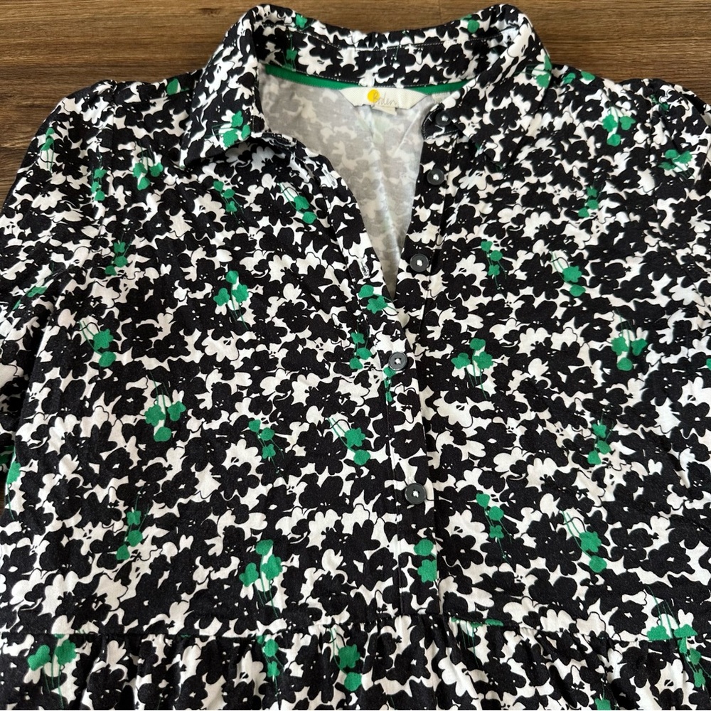 Boden Alma Floral Jersey Knit Dress 8 Button Front Knee Teacher Black Green Prep - Picture 3 of 15
